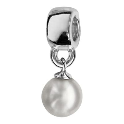 Charms Thabora en argent rhodié perle blanche synthétique de 8mm suspendue