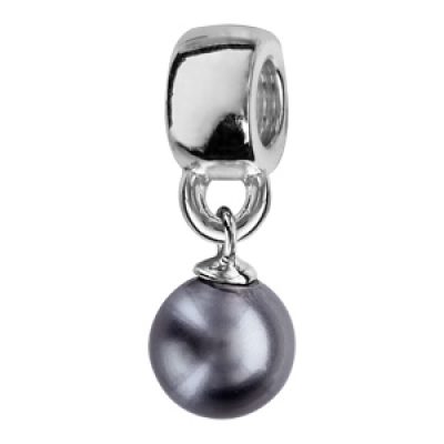 Charms Thabora en argent rhodié perle grise synthétique de 8mm suspendue