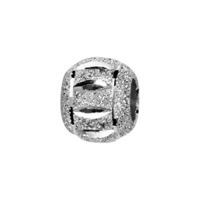 Charms Thabora en argent rhodié boule granitée avec 2 liserets diamantés rayures ajourée