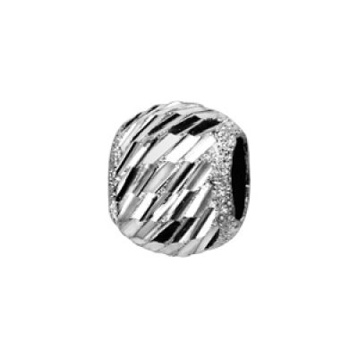 Charms Thabora en argent rhodié boule granitée et diamantée en biais