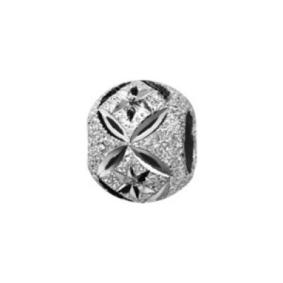 Charms Thabora en argent rhodié boule granitée et diamantée en rose des vents et croix