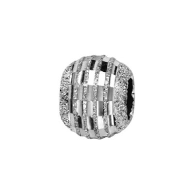 Charms Thabora en argent rhodié boule granitée avec rainures facetées