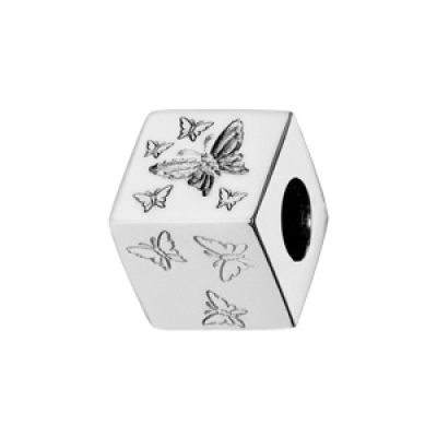 Charms Thabora en argent rhodié cube avec papillons
