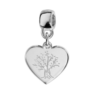 Charms Thabora en argent rhodié coeur suspendu gravé arbre de vie