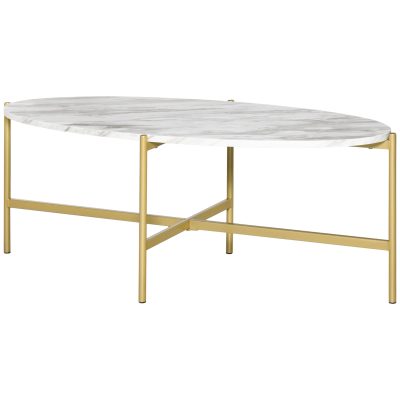 HOMCOM Table basse ovale table d'appoint design moderne dim. 121L x 51l x 45H cm plateau MDF texture en marbre châssis acier doré-AOSOM.fr
