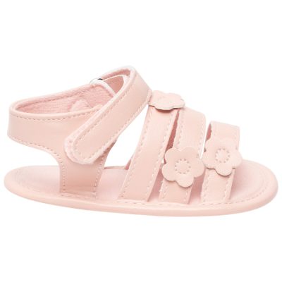 Sandales velcro avec patch fleurs pour bébé fille - Rose clair