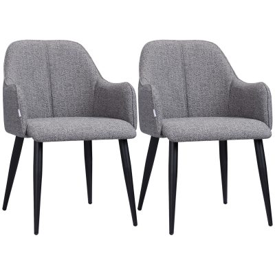 HOMCOM Lot de 2 chaises de salle à manger en tissu et piètement acier - assise enveloppante 55 x 58 x 79 cm gris foncé