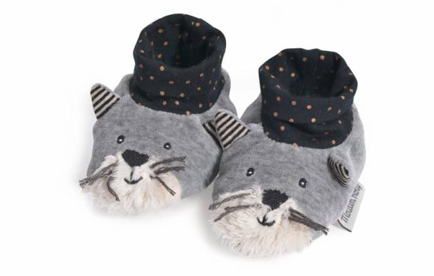 Chaussons chat gris clair Fernand Les Moustaches Moulin Roty