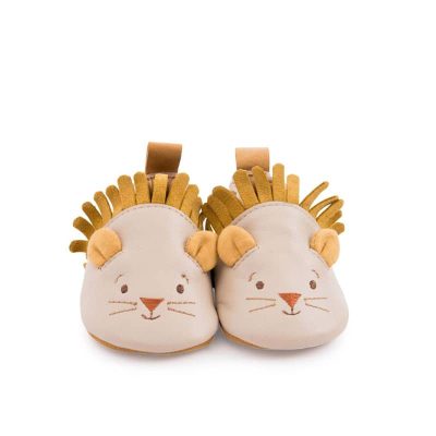 Chaussons cuir lion beige Sous mon baobab 0-6 mois Moulin Roty