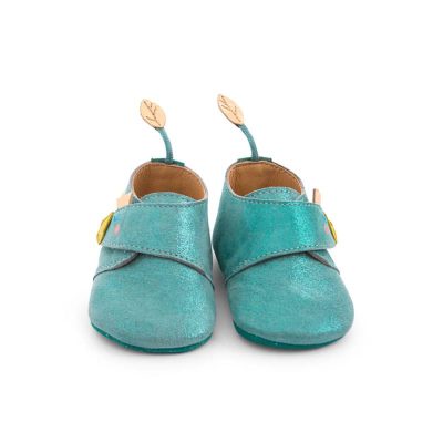 Chaussons cuir oie bleu Le voyage d'Olga 6-12 mois Moulin Roty