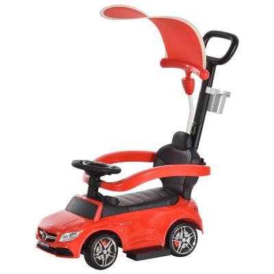 HOMCOM Porteur enfants voiture 12-36 mois multi-équipée avec ombrelle coffre klaxon effet musical polypropylène 84 x 40 x 83 cm rouge