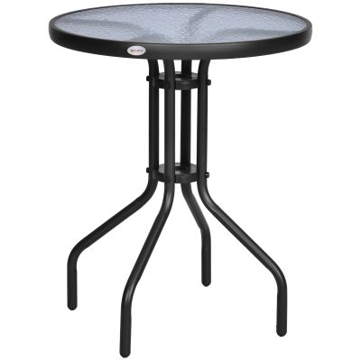 Outsunny Table basse ronde bistro de jardin Ø 60 x 70H cm métal époxy plateau verre trempé noirnull
