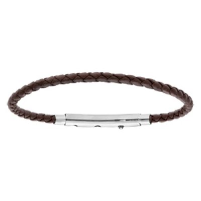 Bracelet en acier pour charms medium homme cuir marron et fermoir téléscopique 21cm réglable 20 et 19cm
