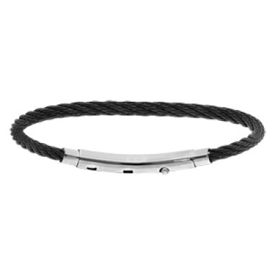 Bracelet en acier pour charms medium homme câble noir et fermoir téléscopique 18cm réglable 16 et 17 cm
