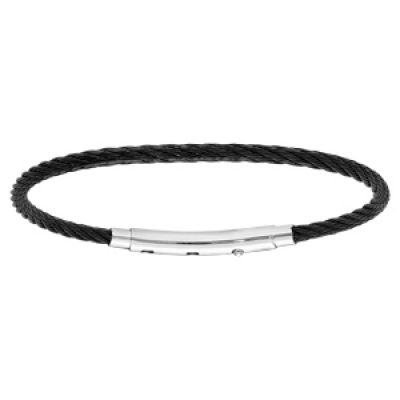 Bracelet en acier pour charms medium homme câble noir et fermoir téléscopique 21cm réglable 20 et 19cm