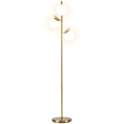 HOMCOM Lampadaire salon lampe sur pied en métal avec 2 abat-jours globe blanc verre dépoli 40W Ø 27 x 169H cm doré