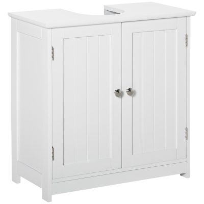 kleankin Vasque salle de bain meubles sous lavabo placard 2 portes avec étagère dim. 60L x 30l x 60H cm MDF blanc   Aosom France