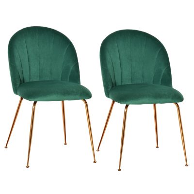 HOMCOM Chaise salle à manger lot de 2  assise aspect velours et pieds métal doré - vert   Aosom France
