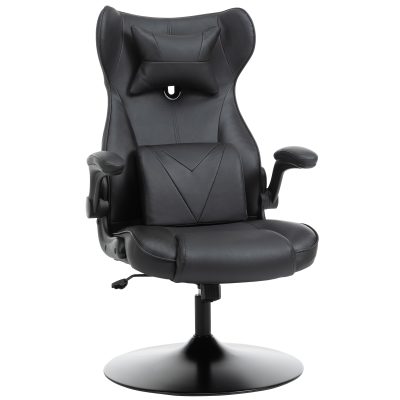 Vinsetto Fauteuil chaise de bureau chaise gaming pivotante 360° hauteur réglable coussins intégrés revêtement synthétique noir   Aosom France