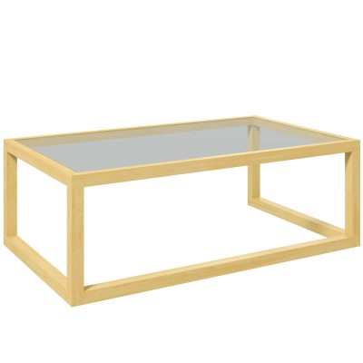 HOMCOM Table basse rectangulaire table de salon avec plateau en verre trempé cadre en bois d'hévéa dim. 100L x 60l x 35H cm