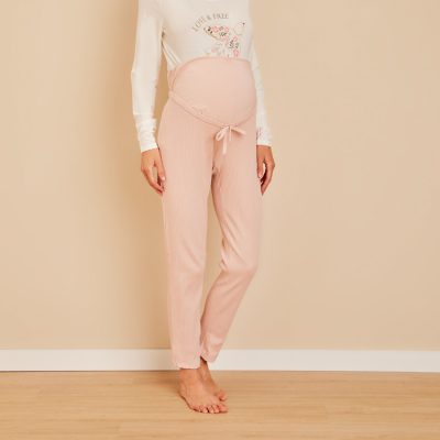 Pantalon de pyjama en rib pointelle de grossesse - Vieux rose