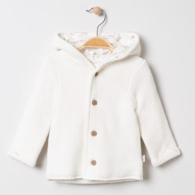Gilet à capuche en coton doublé jersey imprimé pour bébé - Ecru