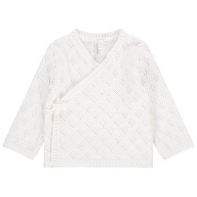 Gilet en tricot style cache-coeur avec maille fantaisie ajourée pour bébé fille - Blanc