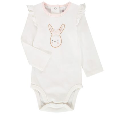 Body manches longues et épaules volantées en interlock print lapin pour bébé fille - Blanc