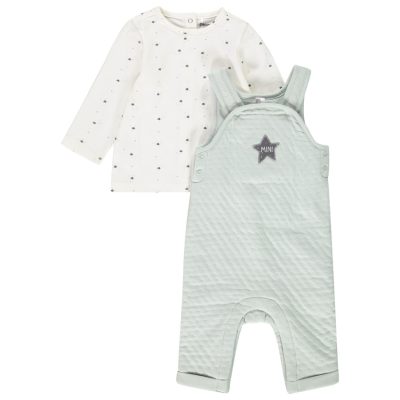 Ensemble salopette matelassée + t-shirt imprimé étoiles pour bébé - Vert