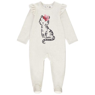 Dors-bien en jersey contrecollé print chat pour bébé fille - Beige