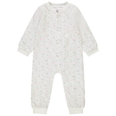 Surpyjama en double jersey ouatiné imprimé lapins pour bébé fille - Ecru