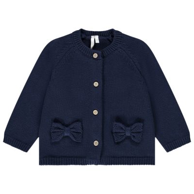 Gilet en tricot avec noeuds pour bébé fille - Bleu marine