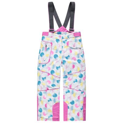 Pantalon de ski à pois colorés avec bretelles amovibles et poches - Gris clair