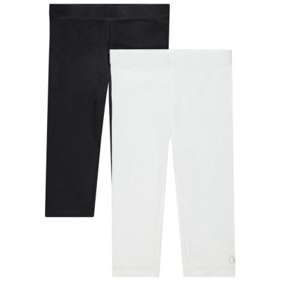 Lot de 2 leggings courts unis print logo en coton pour enfant fille - Blanc