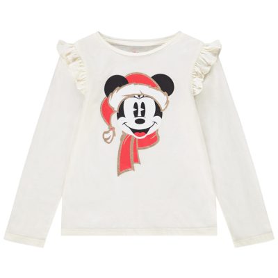 T-shirt manches longues en jersey print Minnie Disney Noël pour fille - Ecru