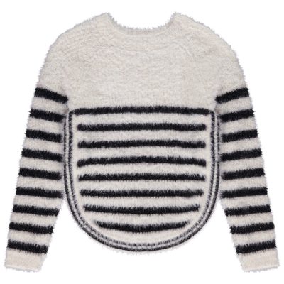 Pull en tricot rayé effet fourrure pour fille - Ecru
