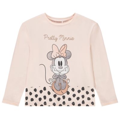 T-shirt manches longues en jersey print Minnie Disney pour fille - Rose clair