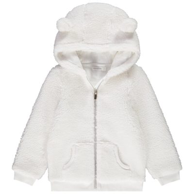 Veste zip à capuche en sherpa doublée jersey fantaisie pour fille - Ecru