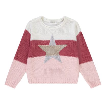 Pull en tricot effet color block avec étoile en sequins pour fille - Rose