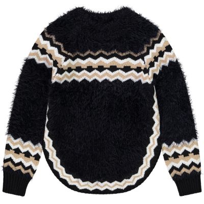 Pull en tricot effet fourrure avec motifs graphiques pour fille - Noir