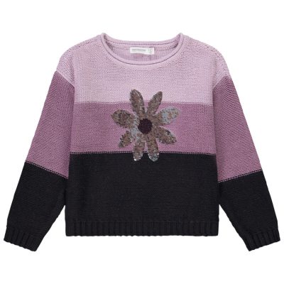 Pull en tricot effet color block avec sequins pour fille - Violet