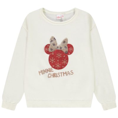 Pull en tricot print et sequins magiques Minnie Disney pour fille - Ecru