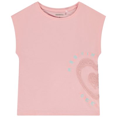 T-shirt manches courtes en jersey avec puff print et sequins pour fille - Rose