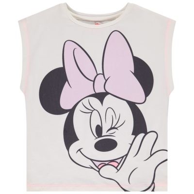 T-shirt forme boîte en jersey print Minnie Disney pour fille - Ecru