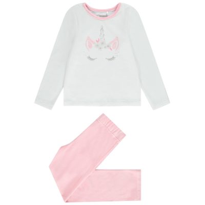 Pyjama 2 pièces en velours print licorne pour fille - Rose