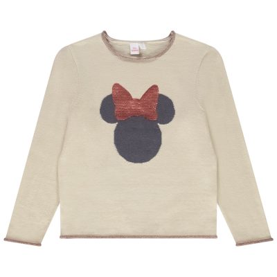 Pull en tricot broderie Minnie Disney avec sequins magiques pour fille - Ecru