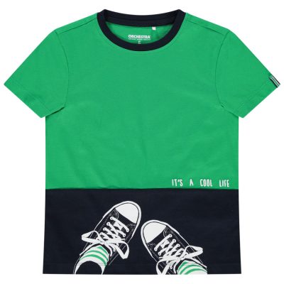 T-shirt manches courtes bicolore à baskets printées - Vert moyen
