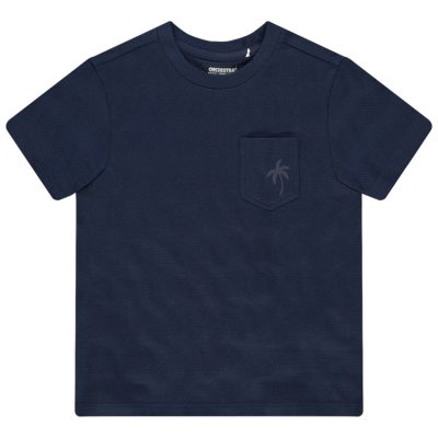 T-shirt manches courtes en coton à poche print palmier - Bleu foncé