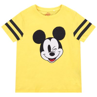 T-shirt manches courtes en print Mickey Disney et sequins magiques - Jaune moyen