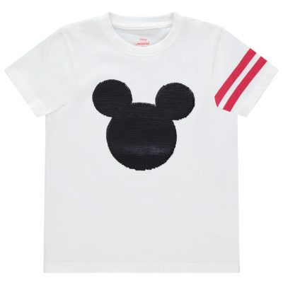 T-shirt manches courtes Mickey Disney en sequins magiques pour garçon - Ecru